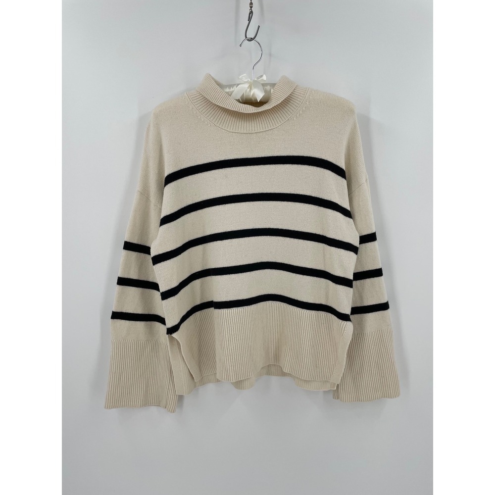 Banana Republic Breton Stripe Wide Sleeve Sweater Womens M Ivory Black